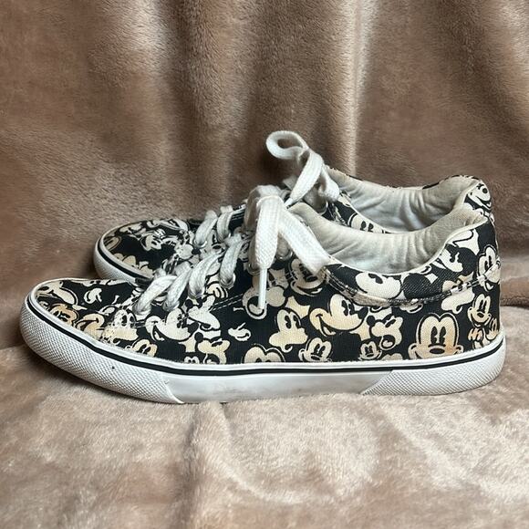 Disney Black and White Mickey Mouse Canvas Unisex Sneakers Women's Size 8 - Picture 3 of 8